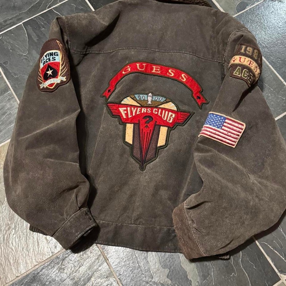 TRUE VINTAGE 80s Guess Leather A-2 Type Airforce Inspired Bomber Jacket - Medium - Picture 3 of 8
